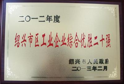 祝賀我公司被列為2012年度紹興市行業(yè)龍頭骨干企業(yè)100強(qiáng)。（市區(qū)工業(yè)企業(yè)綜合優(yōu)勝二十強(qiáng)）
